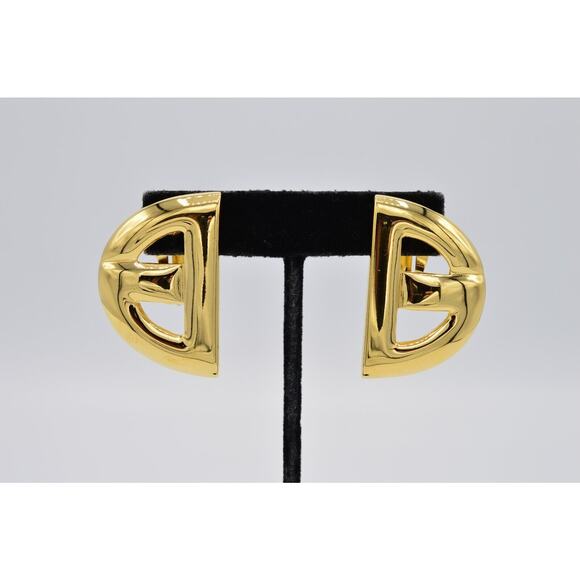 Givenchy Vintage Clip On Earrings Gold Tone Logo Heavy Chunky Signed 1980s BinW - Picture 1 of 11